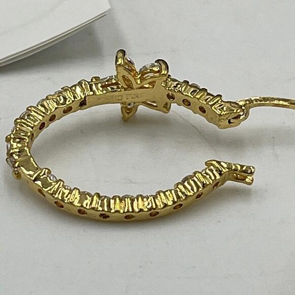 NOLAN MILLER Signed Flower Crystal Clear Bling CZ Gold tone Hoop Earrings New - Picture 9 of 12